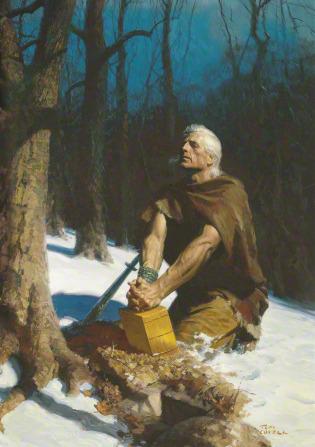 Moroni buries the plates, painting by Tom Lovell